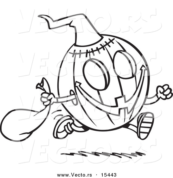 Vector Of A Cartoon Running Halloween Pumpkin Coloring Page Outline By