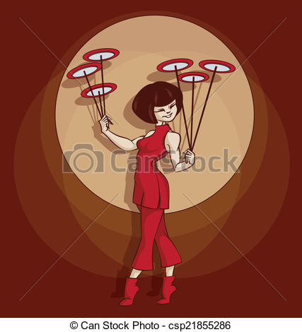Vector Of Pin Up Spinning Plate Juggler Spiner   Cute Cartoon Young