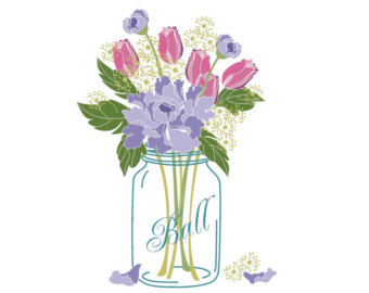 Wedding Clip Art  Mason Jar Bouquet   Digital Clip Art Flower Clip Art    