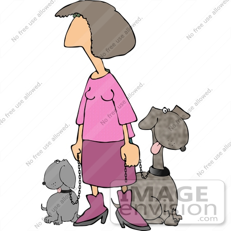 Woman In Pink Walking Two Dogs Clipart  13325
