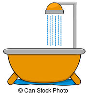 Bathtub With Shower   Cartoon Illustration Showing A Bathtub