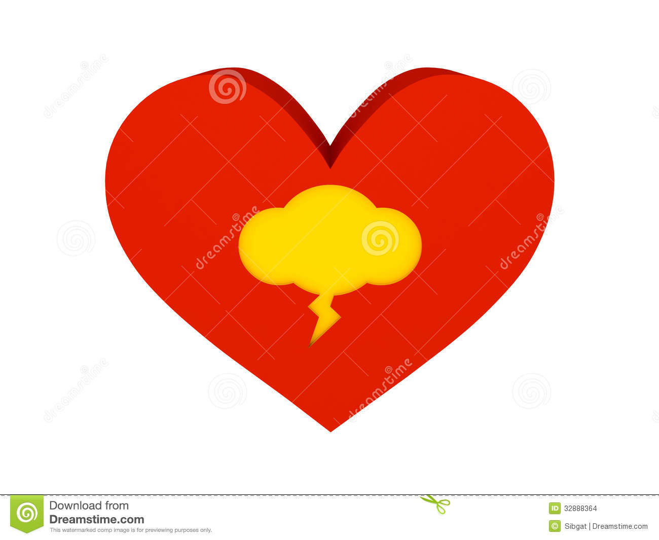 Big Red Heart With Thunder Cloud Symbol  Stock Images   Image