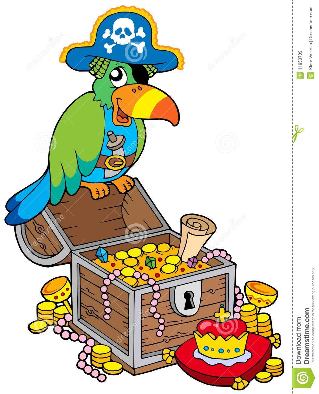 Big Treasure Chest With Pirate Parrot Stock Photos   Image  11853733