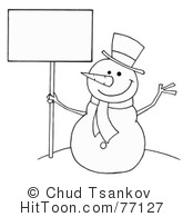 Black And White Coloring Page Outline Of A Snowman Holding A Sign