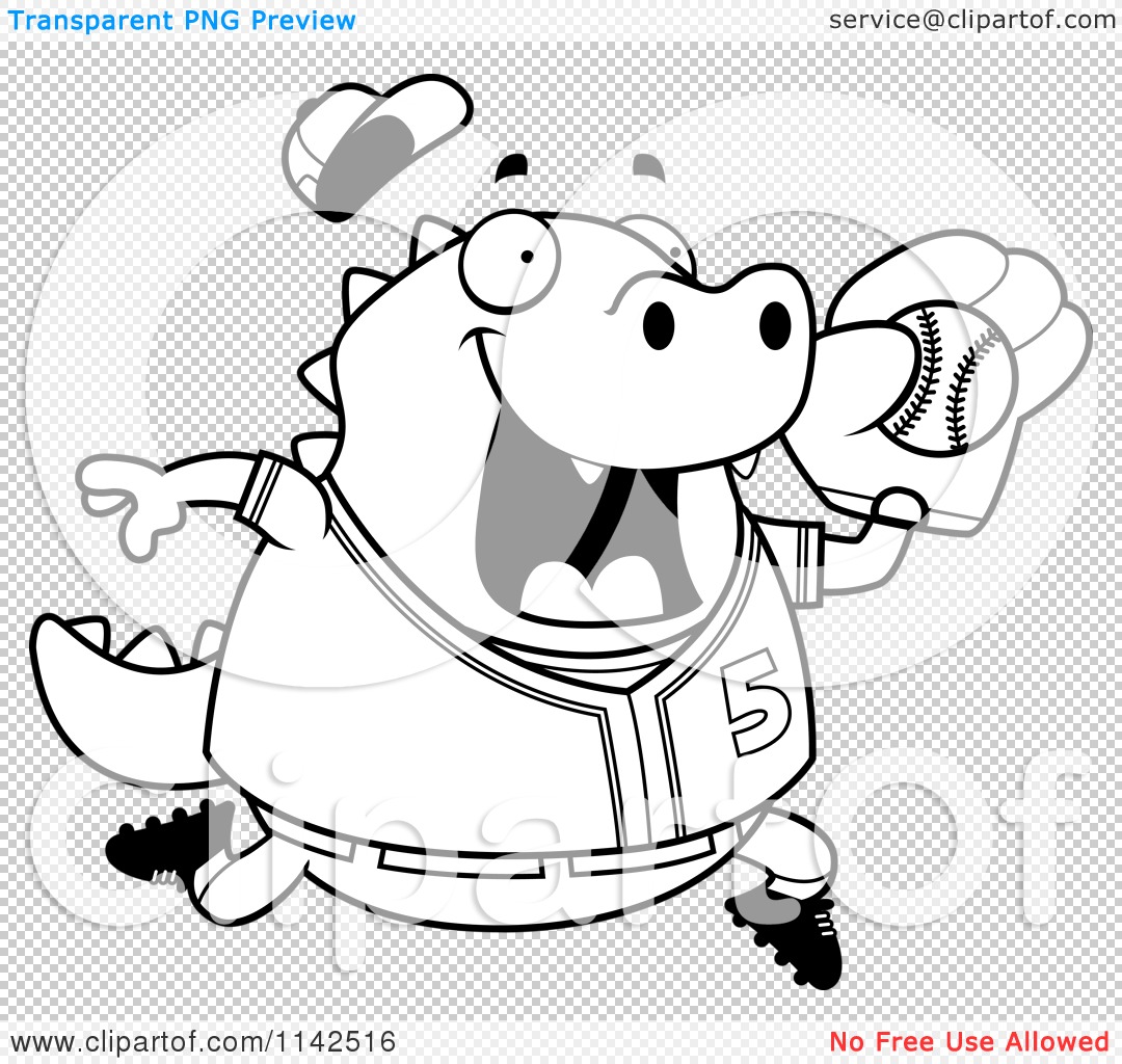 Cartoon Clipart Of A Black And White Chubby Lizard Playing Basketball