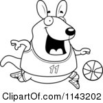 Cartoon Clipart Of A Black And White Chubby Wallaby Kangaroo Playing