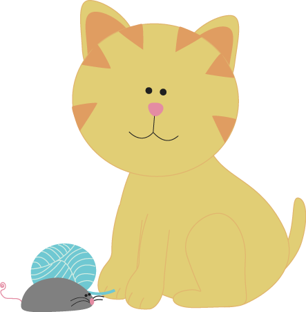 Cat With Yarn And A Toy Mouse Clip Art