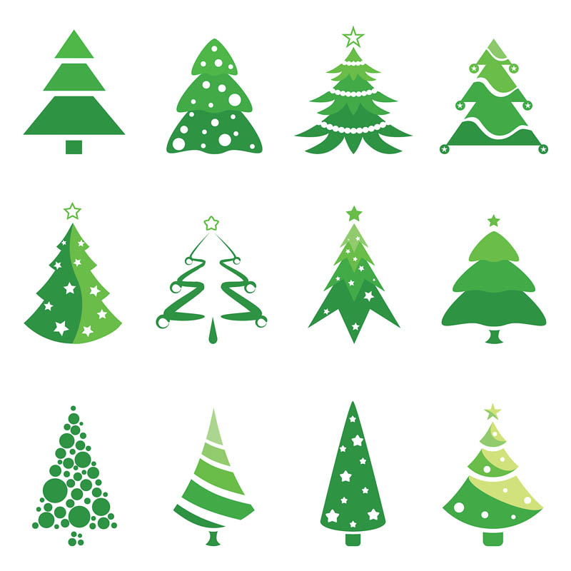 Christmas Tree Logos Vector Set Of 12 Green Vector Christmas Tree