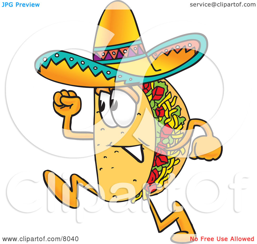 Clipart Picture Of A Taco Mascot Cartoon Character Running By