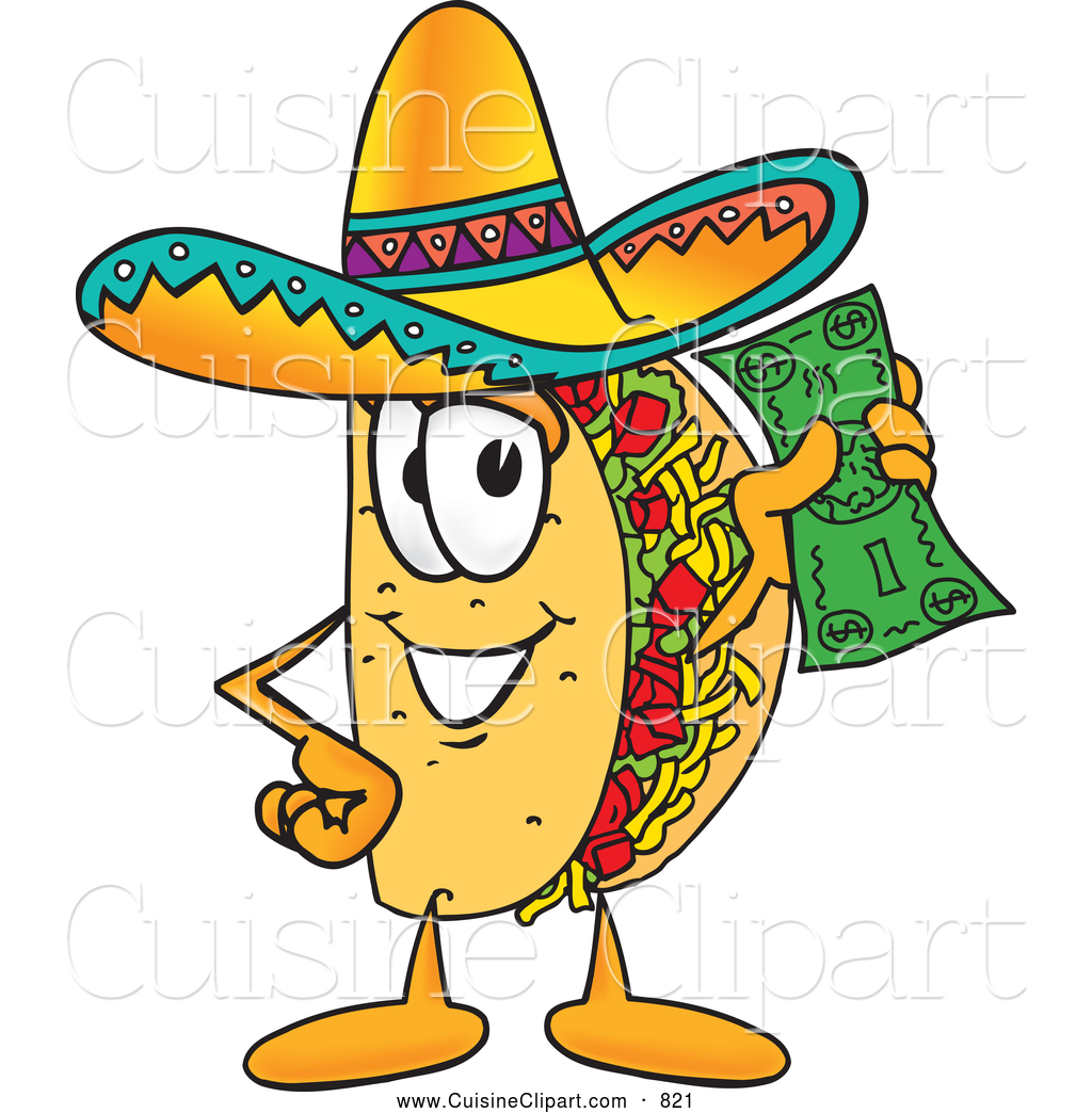 Cuisine Clipart Of A Tasty Taco Mascot Cartoon Character Holding A