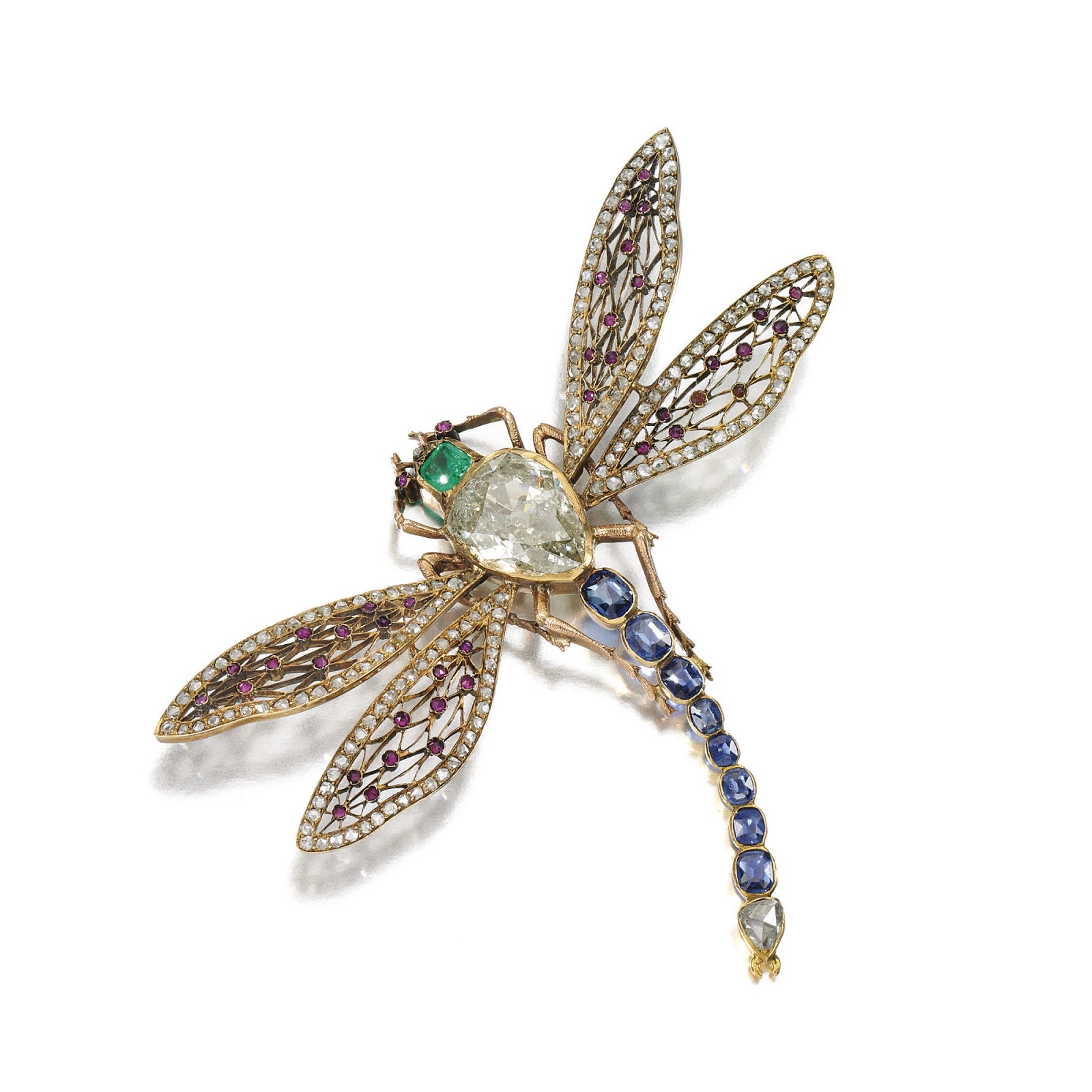 Diamond Ruby Sapphire And Emerald Dragonfly Brooch