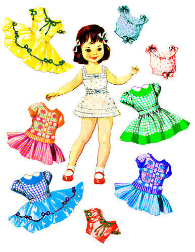 Little Girl Paper Doll Clothes Set Clip Art Collage Sheet Digital