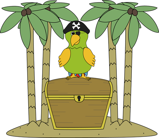 On An Island With Treasure Chest Clip Art   Pirate Parrot On An Island