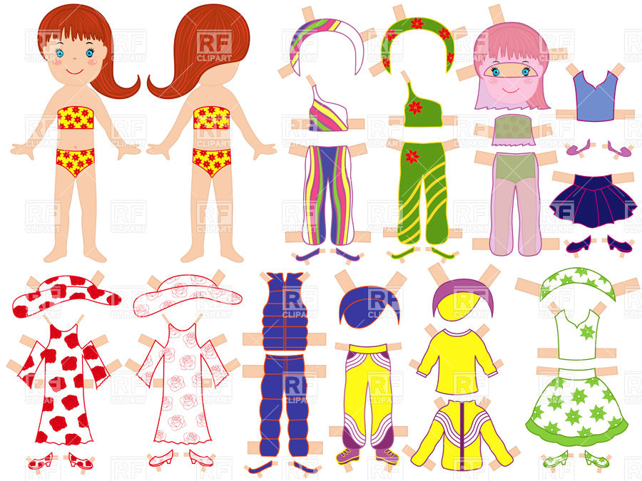 Paper Doll And Set Of Summer Clothes For Her With Technological Clips