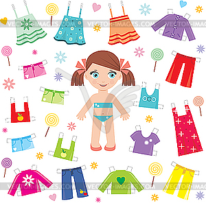 Paper Doll With Clothes Set   Royalty Free Vector Clipart