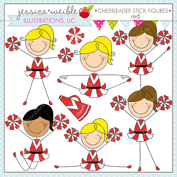 Red Cheerleader Stick Figures Cute Digital Clipart For Commercial Or