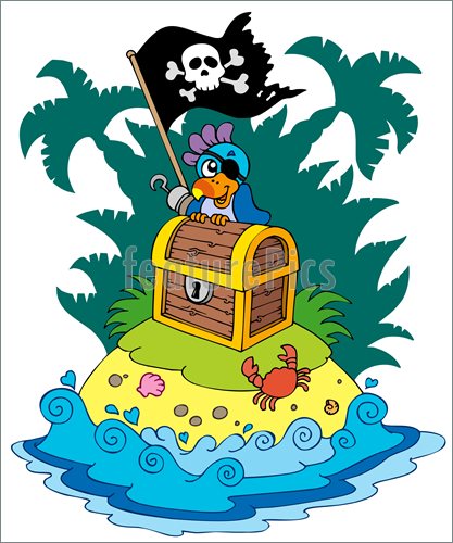 Treasure Island With Pirate Parrot   Vector Illustration
