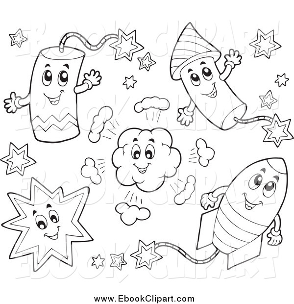 Vector Clip Art Of Black And White Happy Holiday Fireworks By Visekart