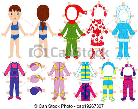 Vector   Paper Doll And Warm Clothes Set For Her   Stock Illustration
