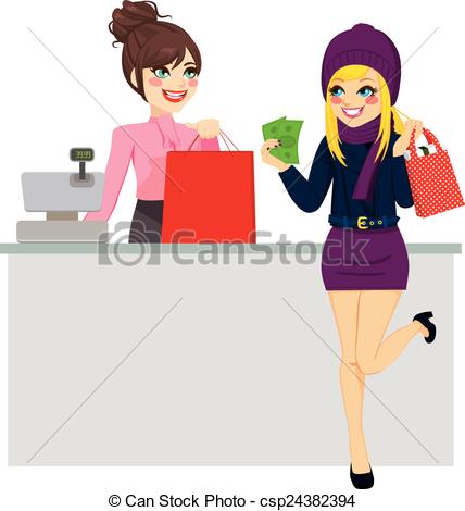 Vector   Woman Shopping Paying With Cash   Stock Illustration Royalty