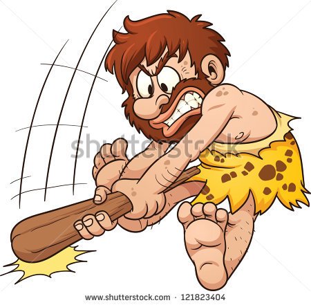 Angry Cartoon Caveman Clubbing  Vector Clip Art Illustration With