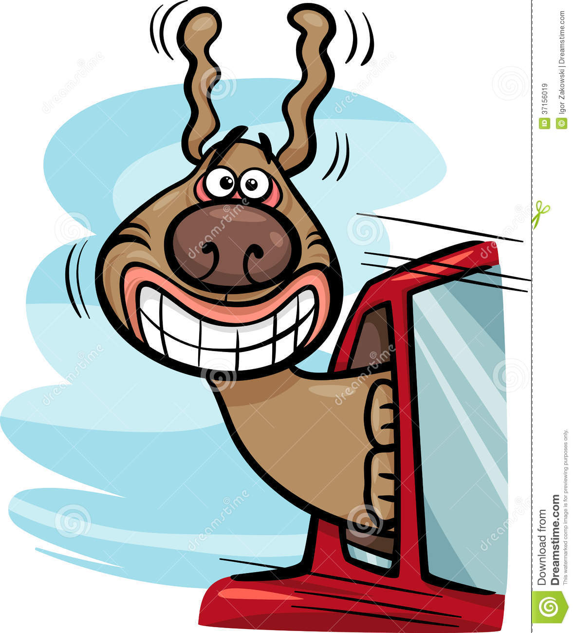 Cartoon Illustration Of Funny Dog In The Car