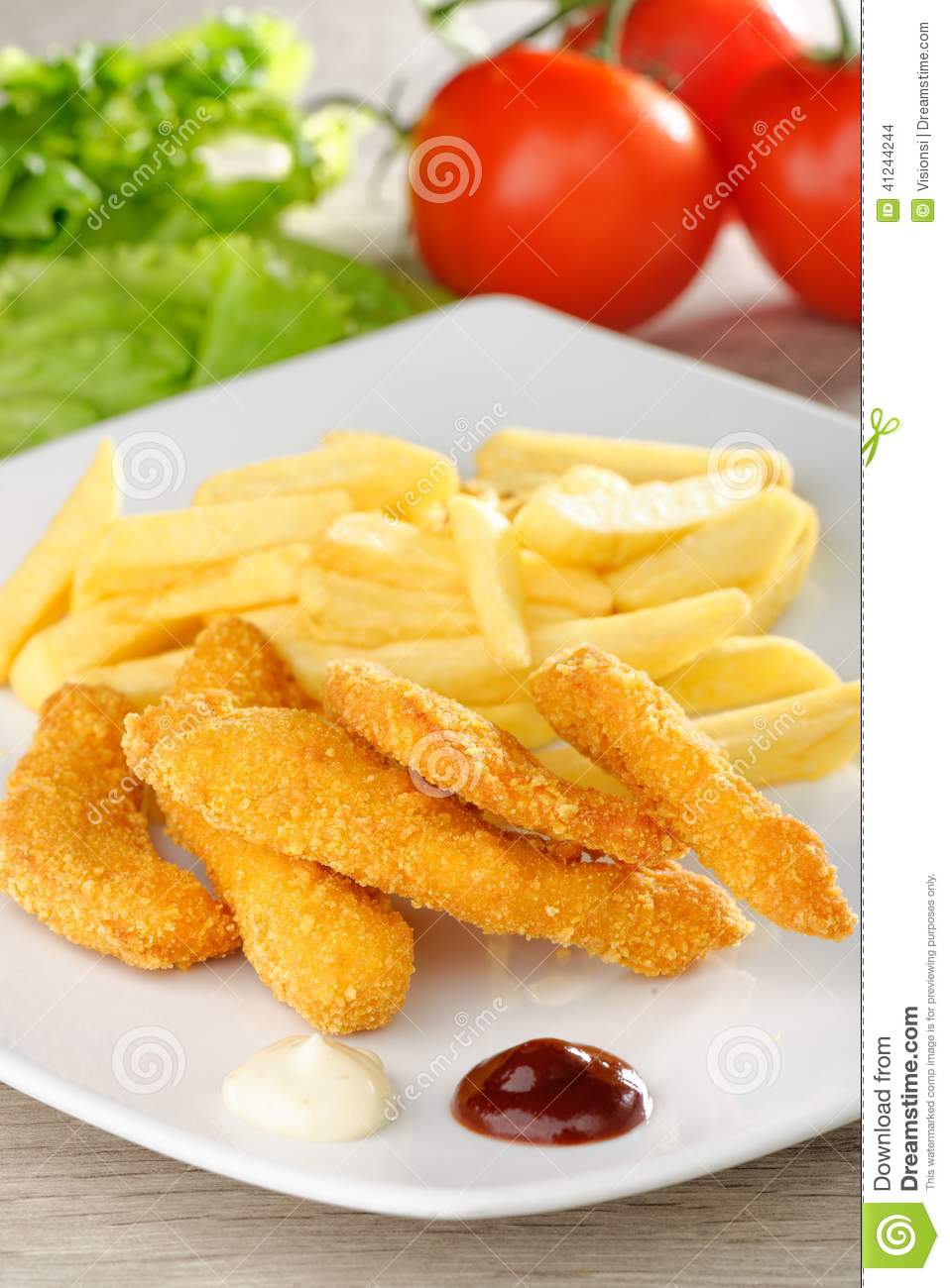 Chicken Nuggets Sticky Fingers With French Fries Stock Photo   Image