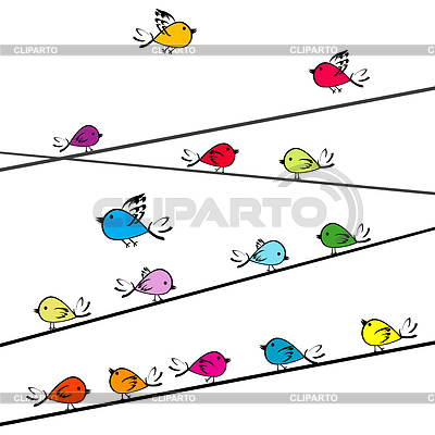Colored Doodle Birds On Strings     Hibrida