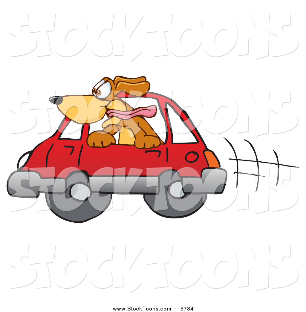 Dog Mascot Cartoon Character Sticking His Head Out Of A Car Window By