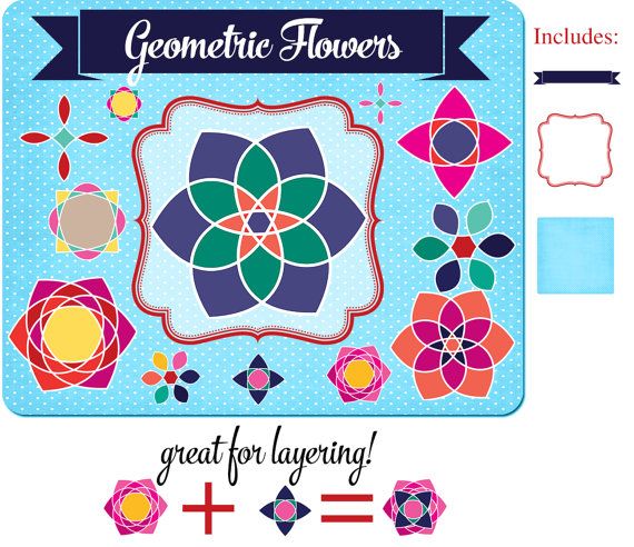Geometric Flower Graphics Vector Digital Clipart Instant