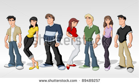 Group Cartoon Teenagers  Teen People  Stock Vector Illustration