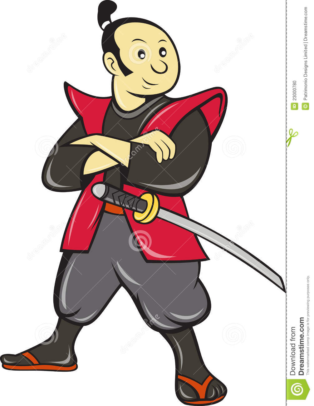 Illustration Of A Japanese Samurai Warrior With Sword Done In Cartoon