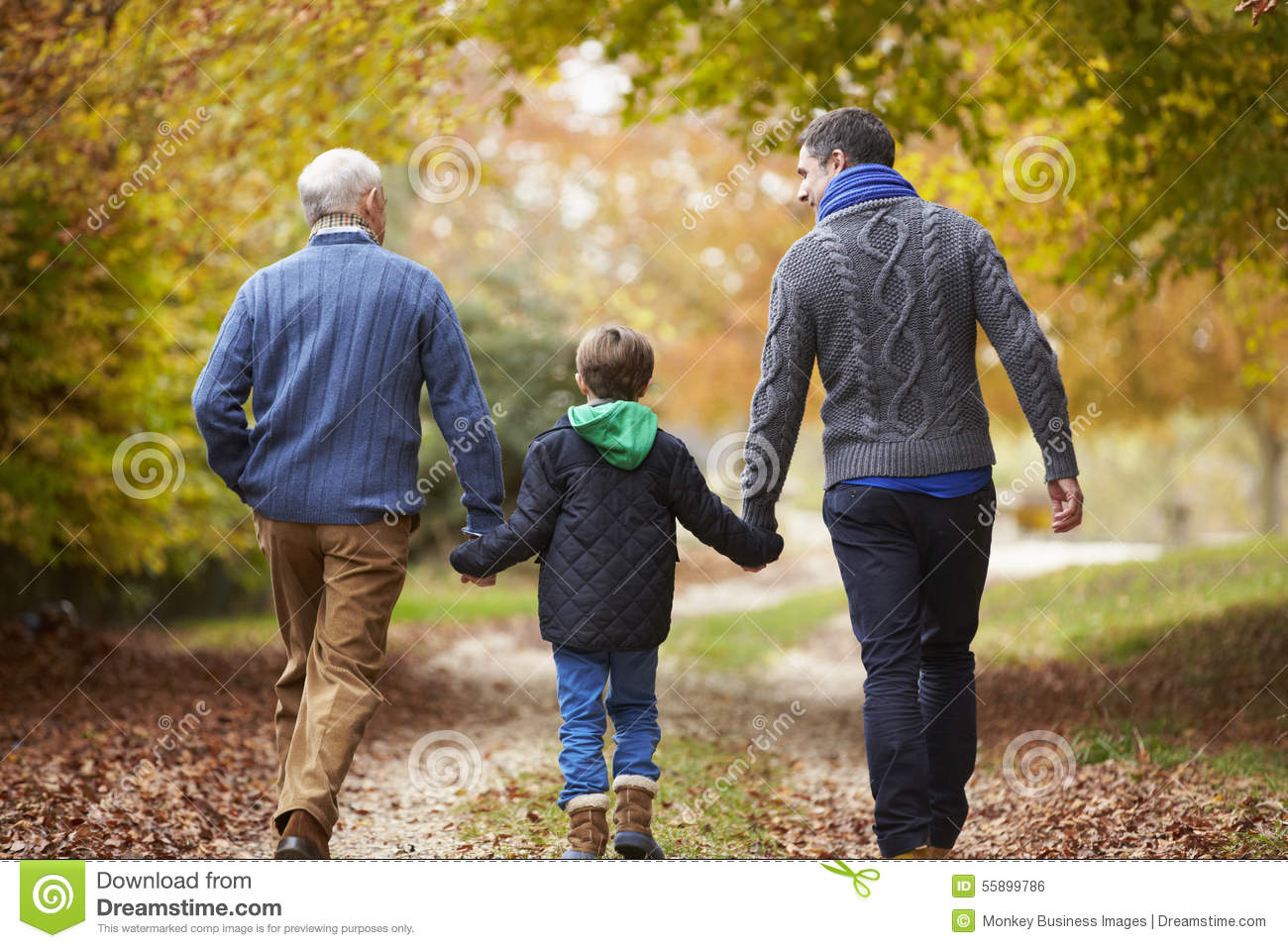 Stock Photo  Rear View Of Male Multl Generation Family Walking On Path