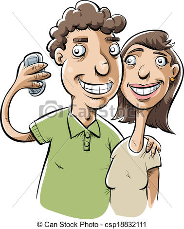 Vector Clip Art Of Couple Selfie   A Friendly Cartoon Couple Takes A    