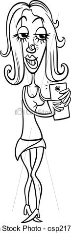 Vector   Girl Doing Selfie Coloring Page   Stock Illustration Royalty