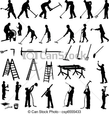 Vector   Working People And Tools   Stock Illustration Royalty Free