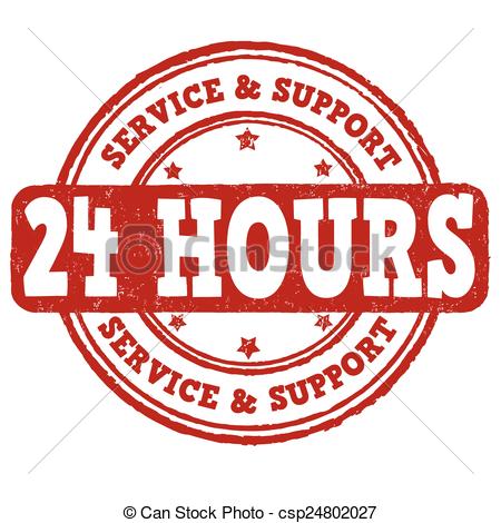 24 Hour Service And Support Grunge Rubber Stamp On White Background
