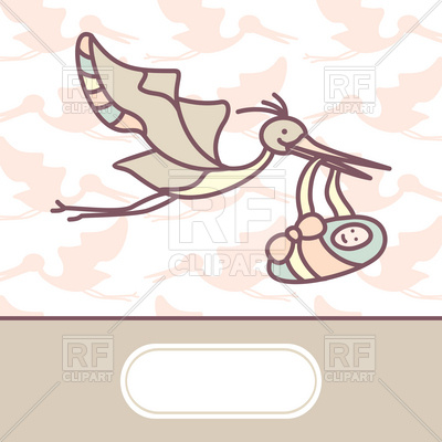 Baby Arrival Pink Card With Stork Download Royalty Free Vector