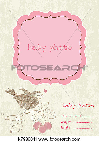 Baby Girl Arrival Card With Photo Frame In Vector View Large Clip Art    