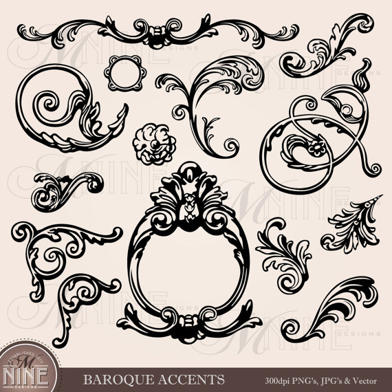 Baroque Accents Clipart Illustrations Instant Download Vintage