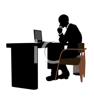 Businessman Sitting At A Desk With A Laptop   Royalty Free Clipart