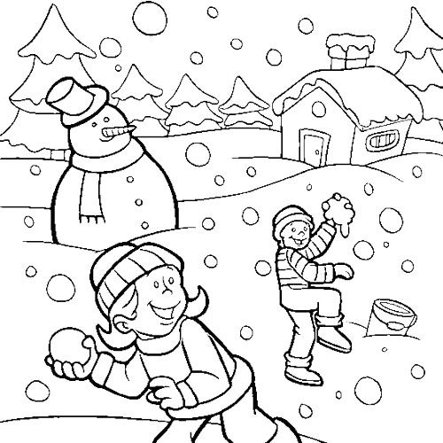 Children Playing Snow In Winter Coloring Page More January Snow