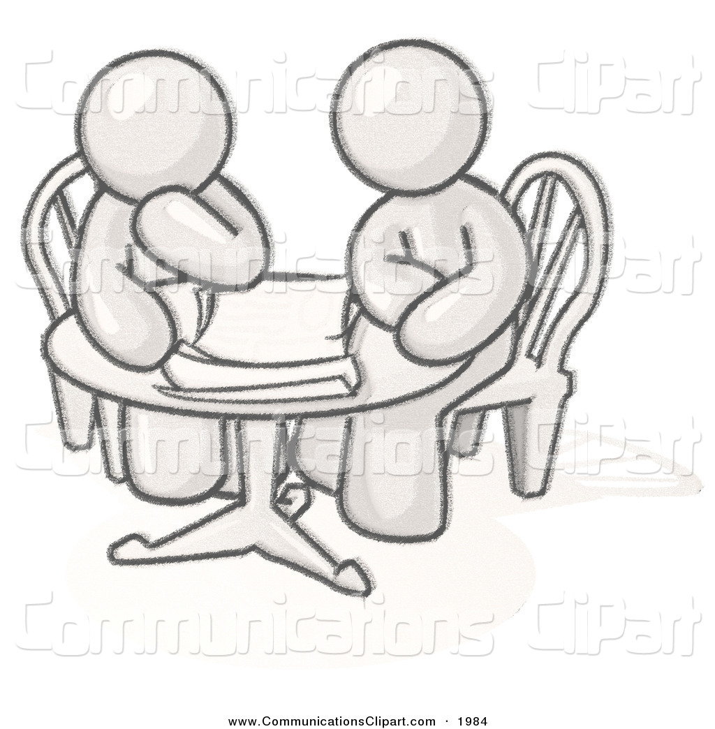 Communication Clipart Of A Sketched Design Mascot Business Men Sitting