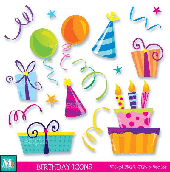Digital Clipart Happy Birthday Icons Instant Download Bday Clip Art