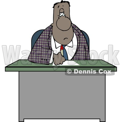 Ethnic Businessman Writing On Papers At His Office Desk Clipart