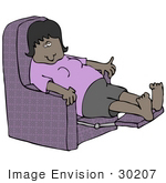Exhausted Black Woman In Purple Leaning Back In A Recliner Chair After