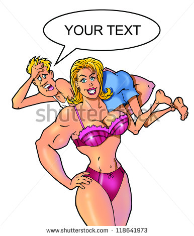 Funny Muscular Woman Holds A Thin Man Stock Photo 118641973