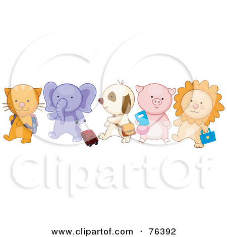 Rf  Clipart Illustration Of A Group Of School Animals Walking In Line