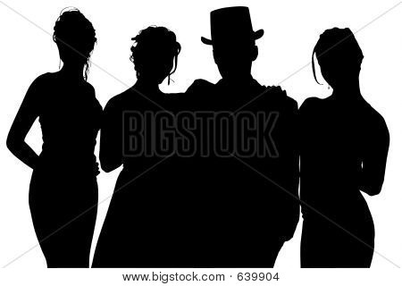 Silhouette Over White With Clipping Path  Men And Women In Formal Wear    