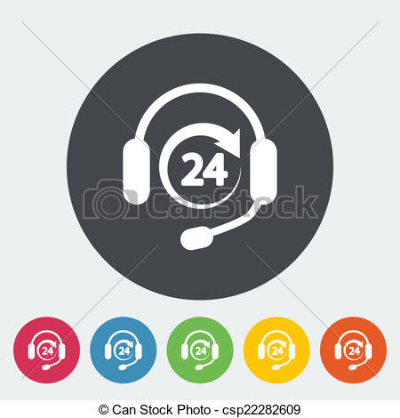 Support 24 Hours  Single Flat Icon On The Button  Vector Illustration